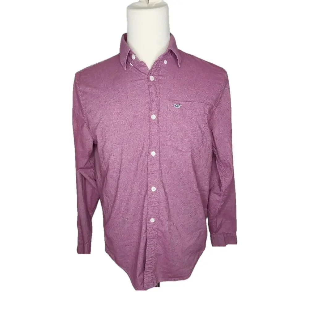 Hollister Mens Large Button Up Shirt Epic Flex Stretch LS Classic Fit Mauve Pink